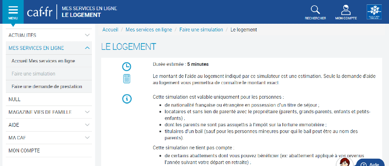 simulation de demande d'aide au logement